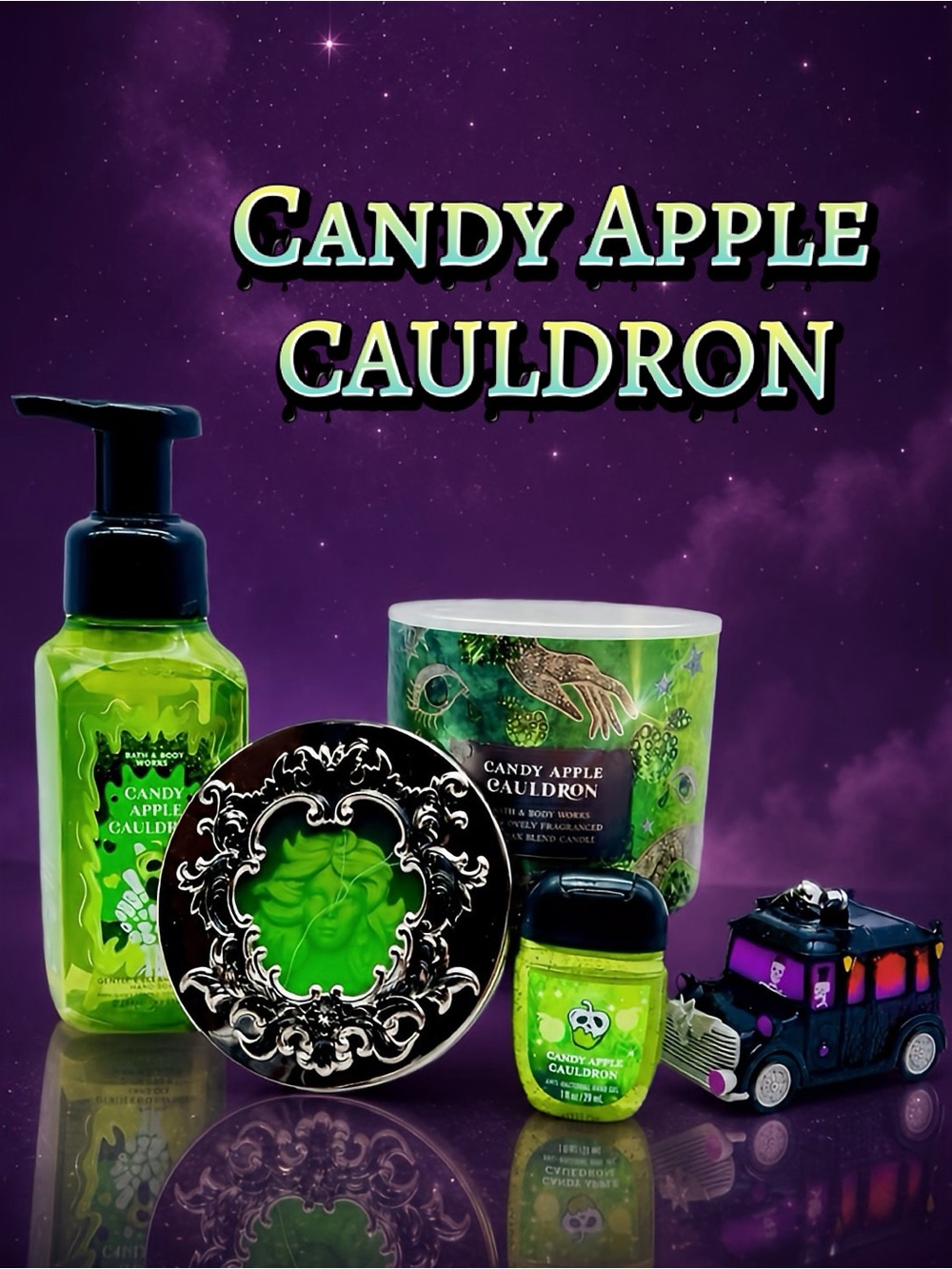 BBW Candy Apple Cauldron 4 Pc Halloween Set 3-Wick Hearse Holder